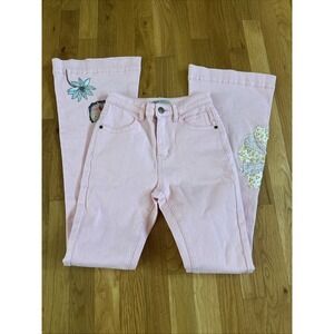 Fillyboo Peaches & Pearls Flared Jeans Candy Pink XS 22x31 Fairy‎ Coquette Boho